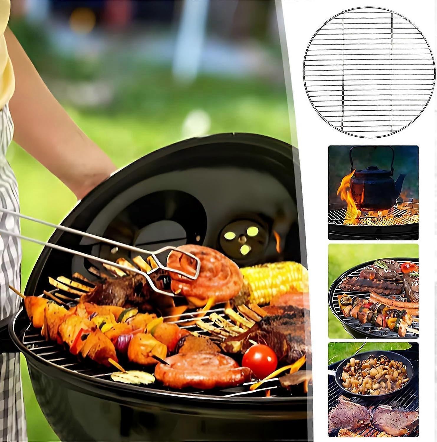 Stainless Steel BBQ Grill Grate 38cm, Rustproof Round Cooking Rack for Fire Pit and Camping