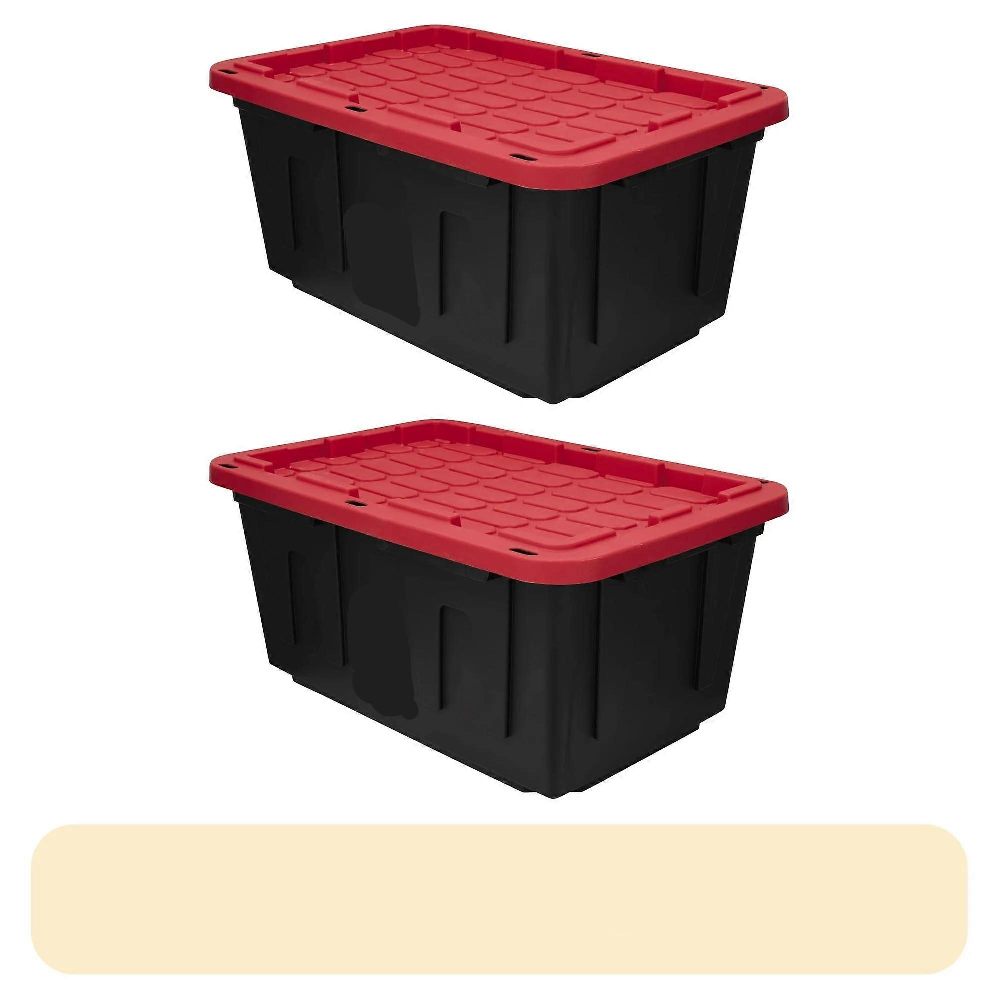 27 Gallon Plastic Storage Bin 2 Pack with Secure SnapOn Lid, Stackable Heavy Duty Tote for Garage