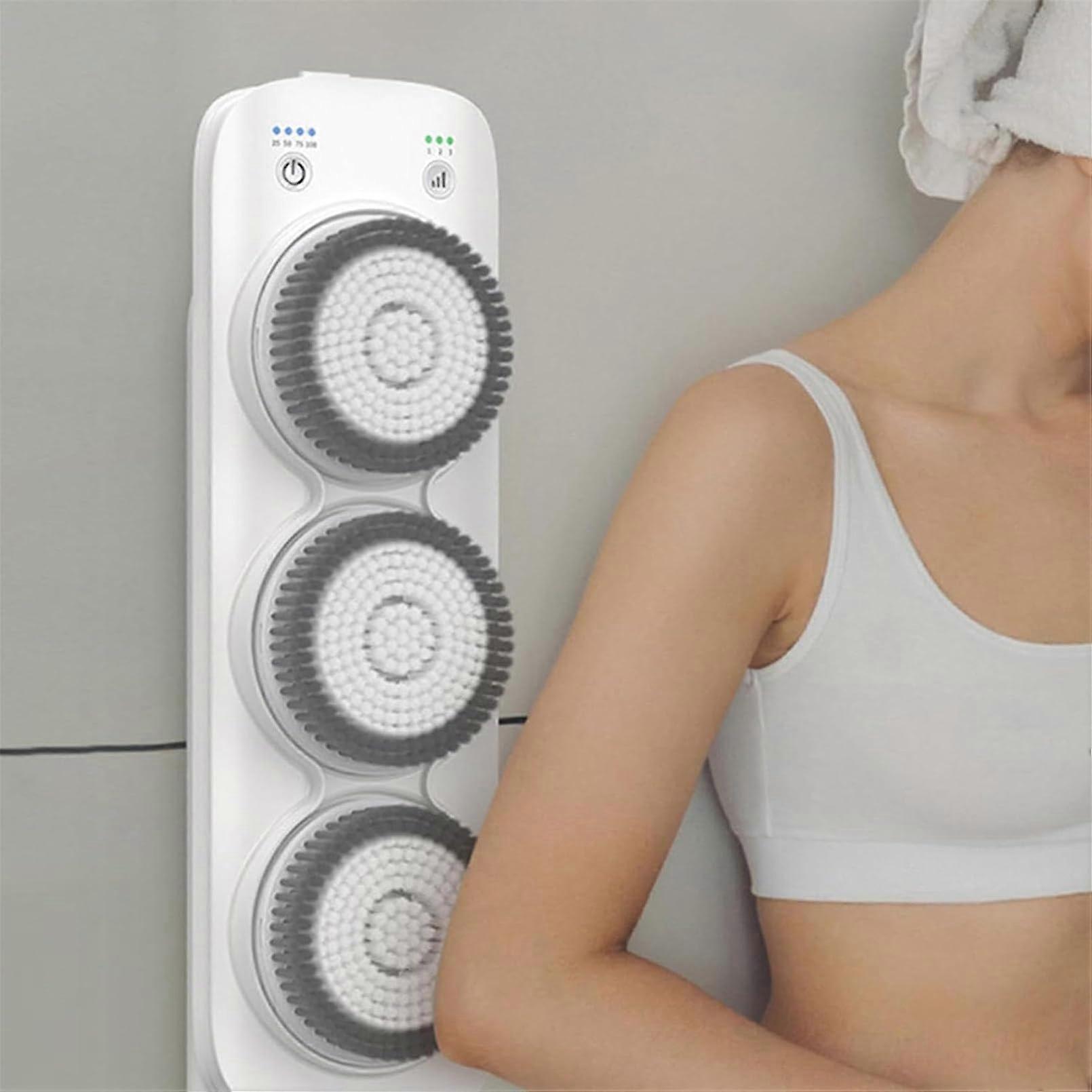 Electric Back Scrubber with Adjustable Long Handle, 3 Speeds, Large Brush Heads and Wall Mount