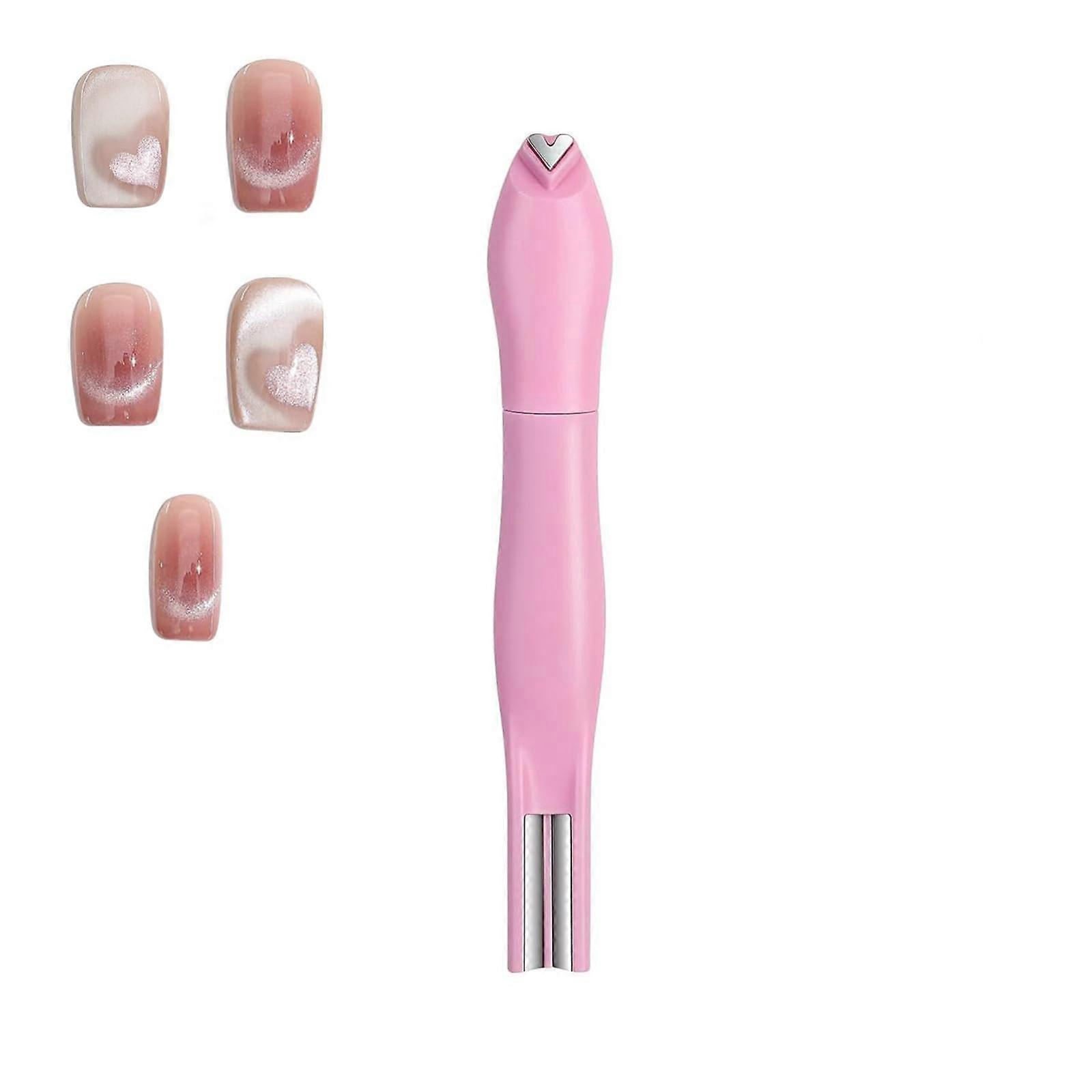 3in1 Cat Eye Nail Art Magnet Tool for Precise Patterns and Quick Design, Heart Round Line Shape Pink