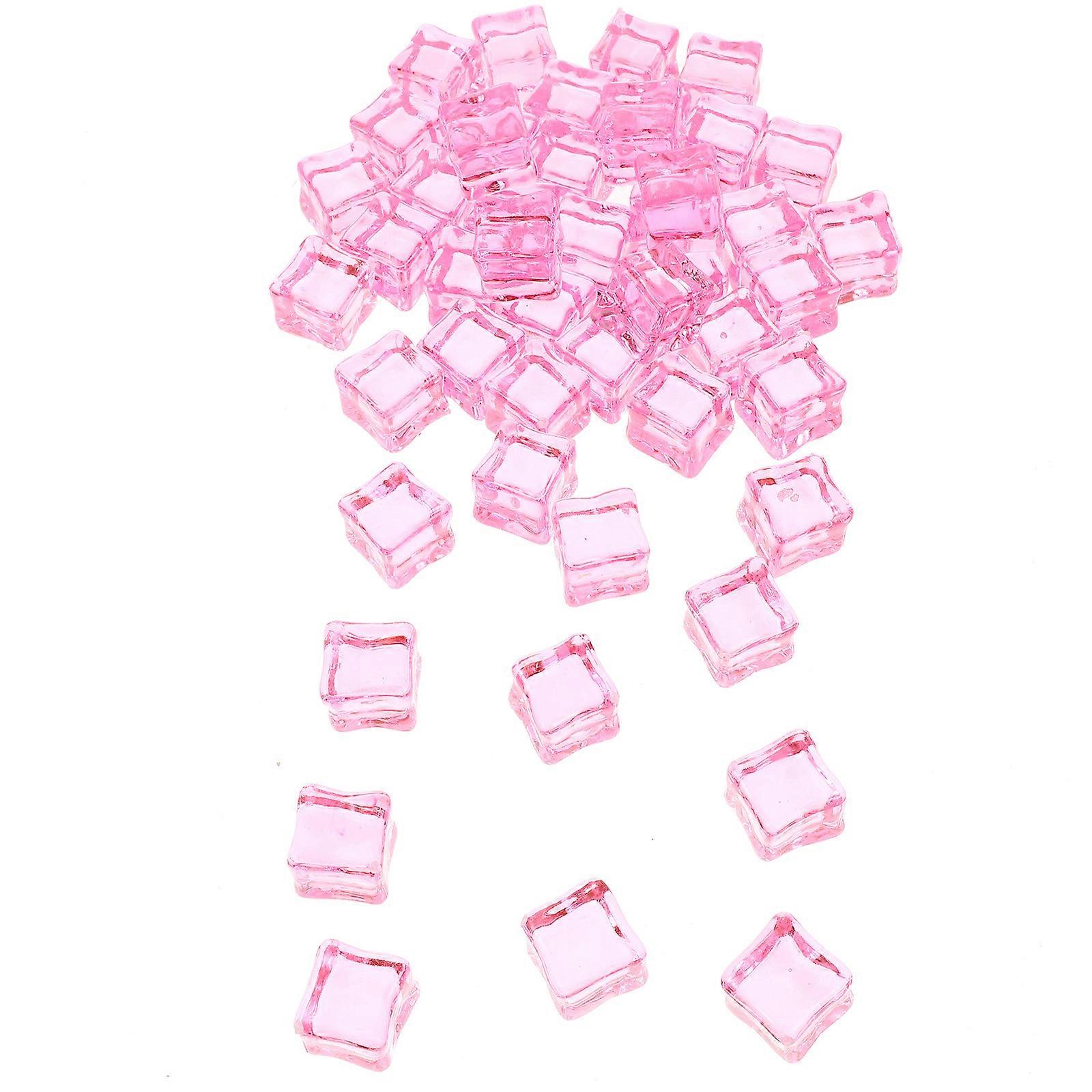 Reusable Ice Cube Plastic Squares for Party 50Pcs Pink Washable Decor