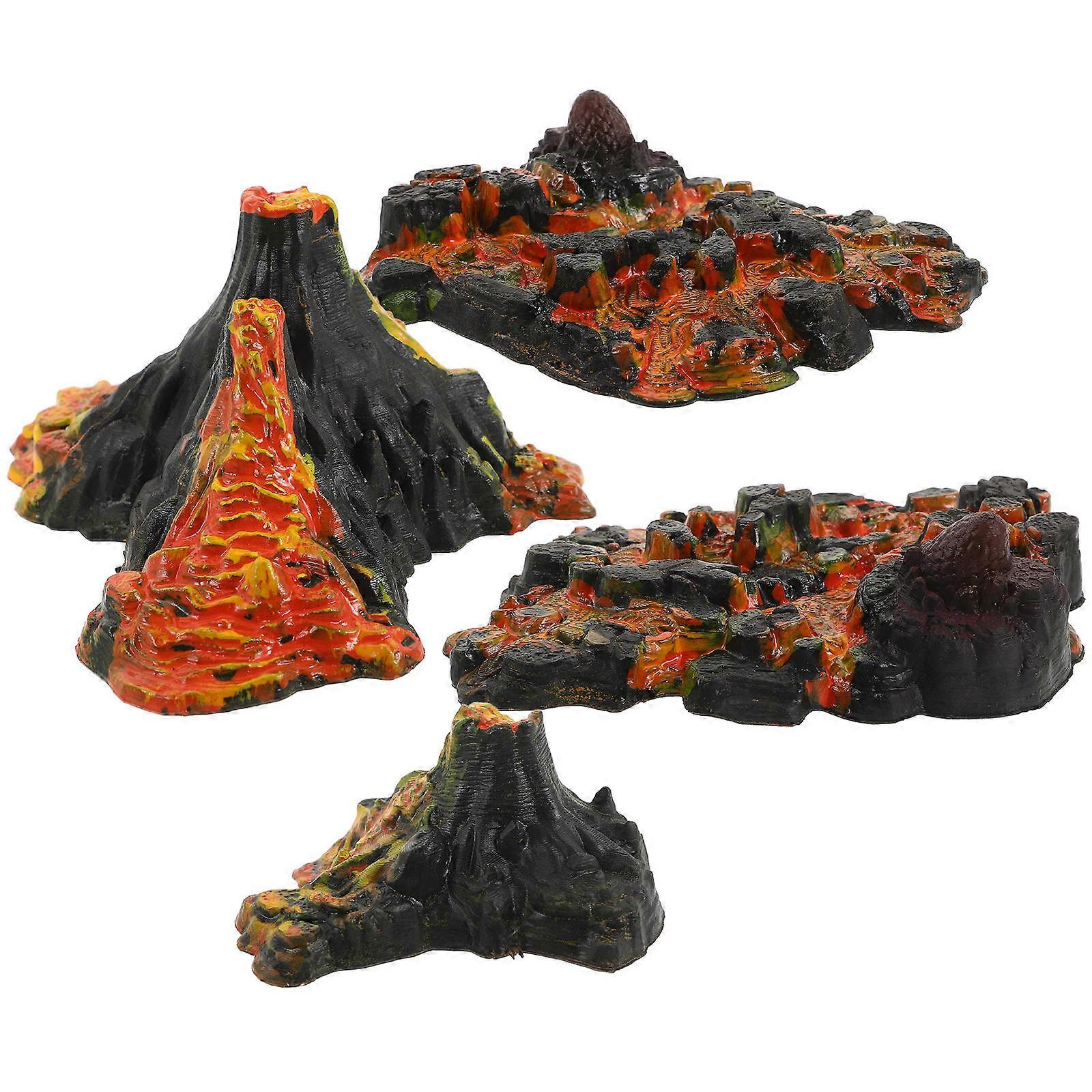 Volcano Statue Plastic Model for Decor 4Pcs Mini Landscape Volcano Decoration