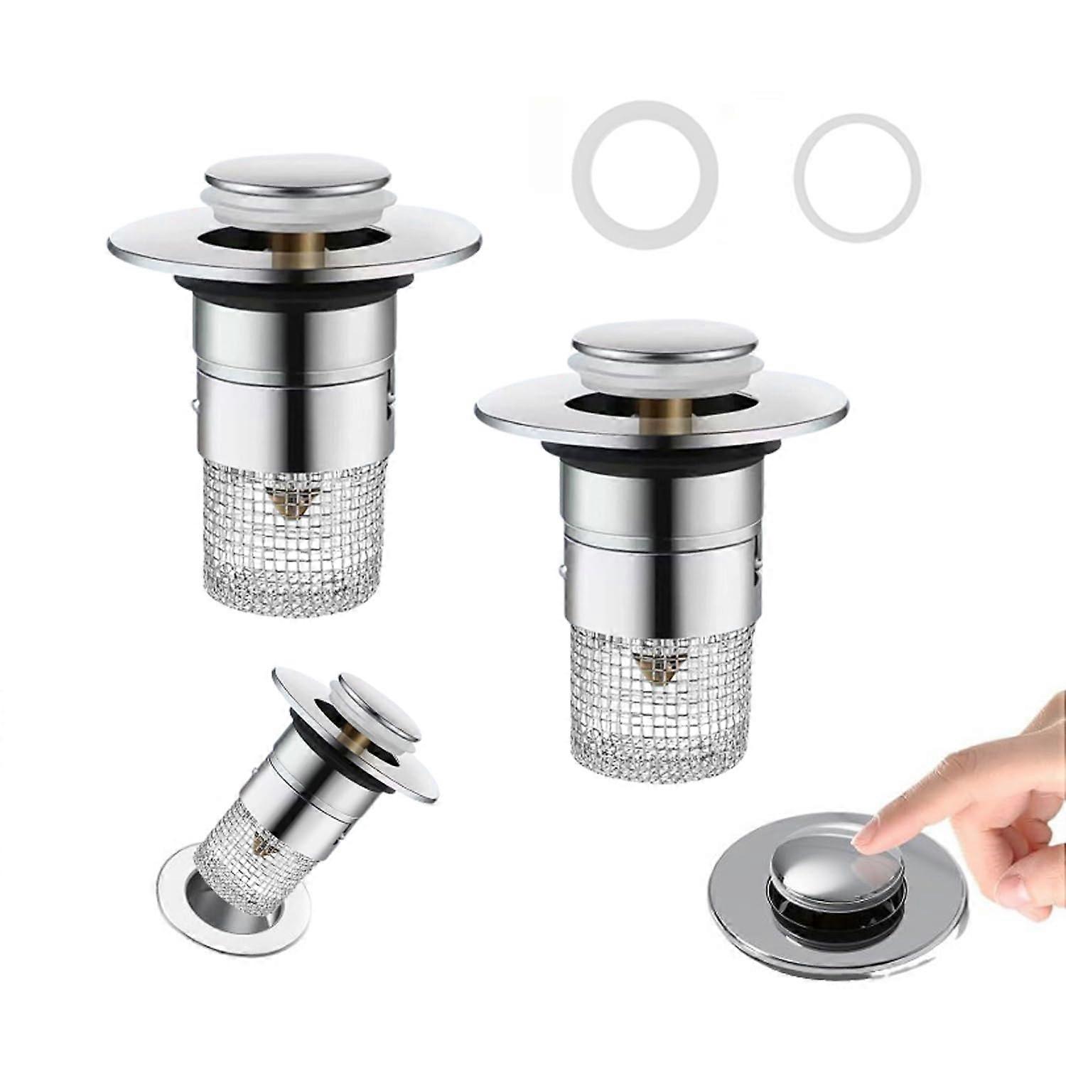 Bathroom Sink Drain Stopper with Filter Basket, Universal Pop Up Sink Drain Strainer 2pcs