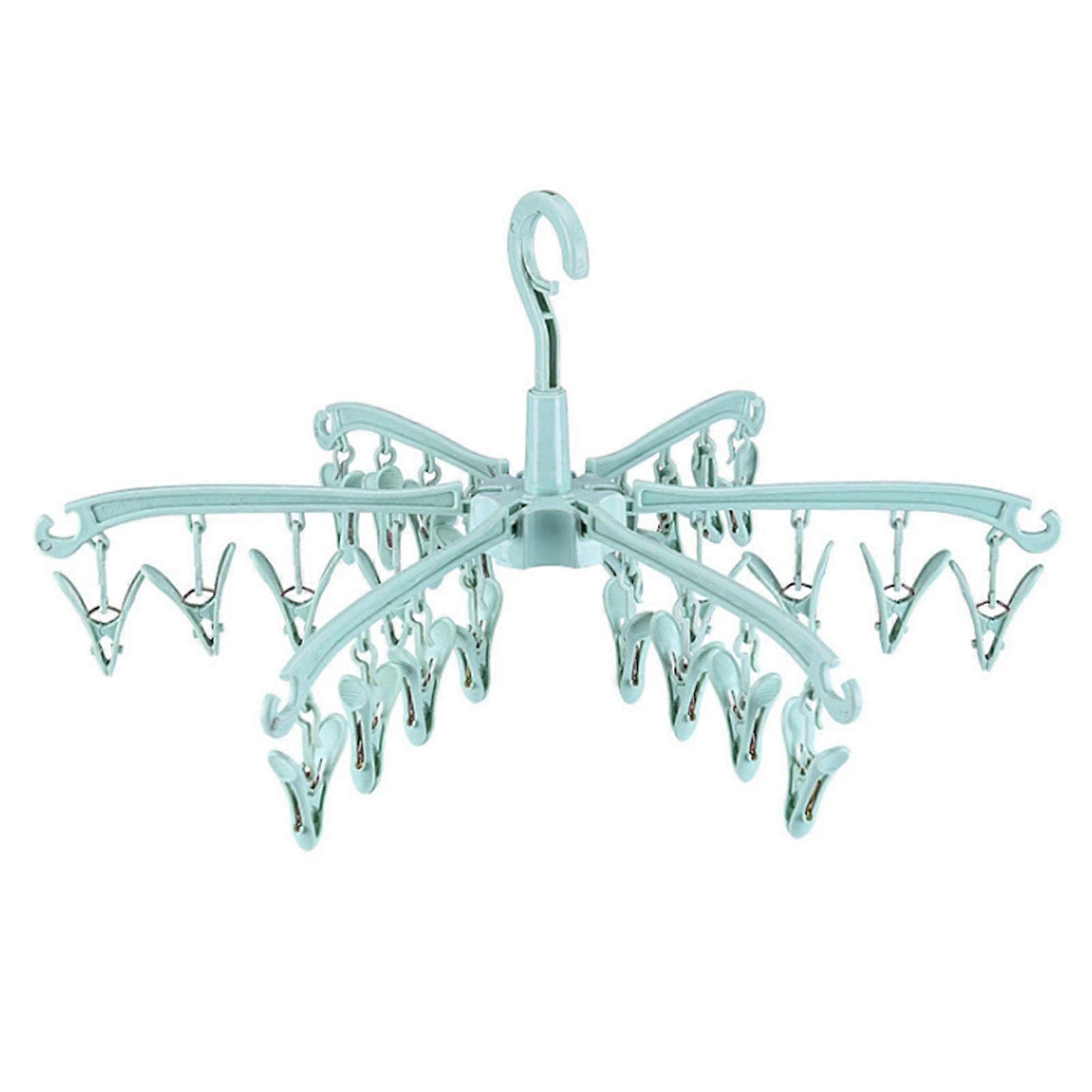 Clothes Drying Rack with 24 Clips, Foldable 360° Rotating Hanging Sock Dryer for Laundry