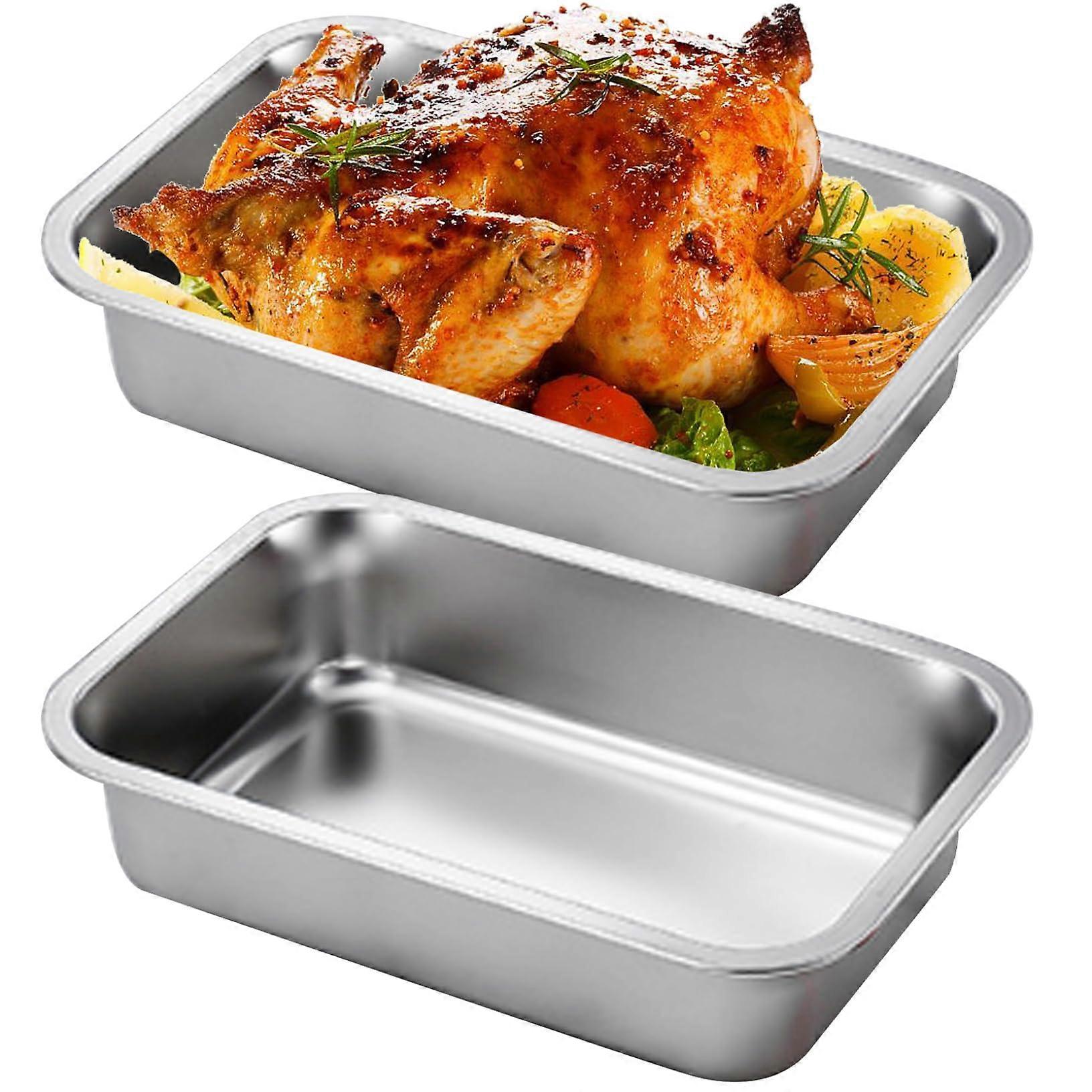 2PCS Lasagna Pan 9x13 Inch Stainless Steel Baking Pan Extra Deep RustResistant Dishwasher Safe