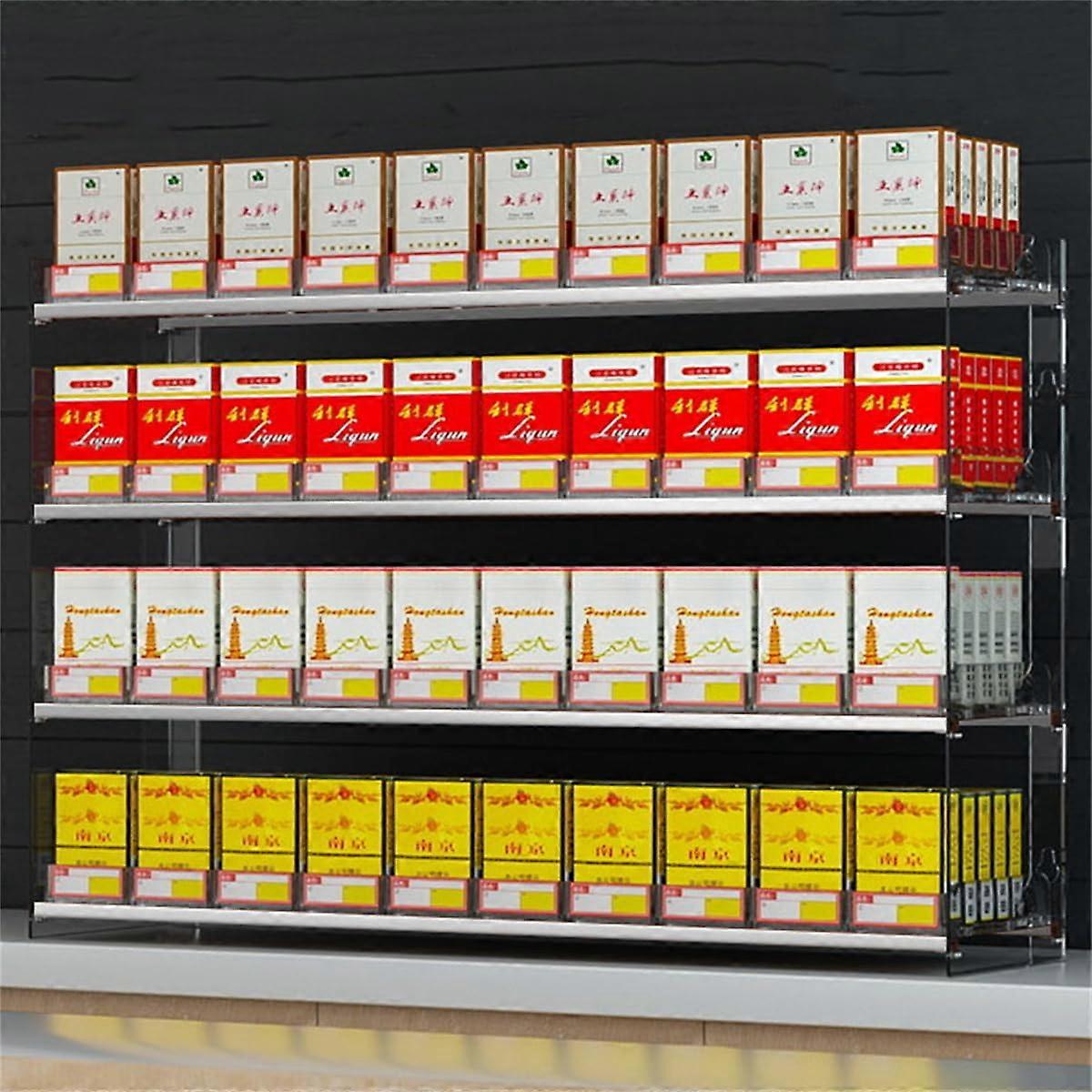 Acrylic Cigarette Display Rack with Automatic Push, 4 Layer 11 Column Wallmount Organizer