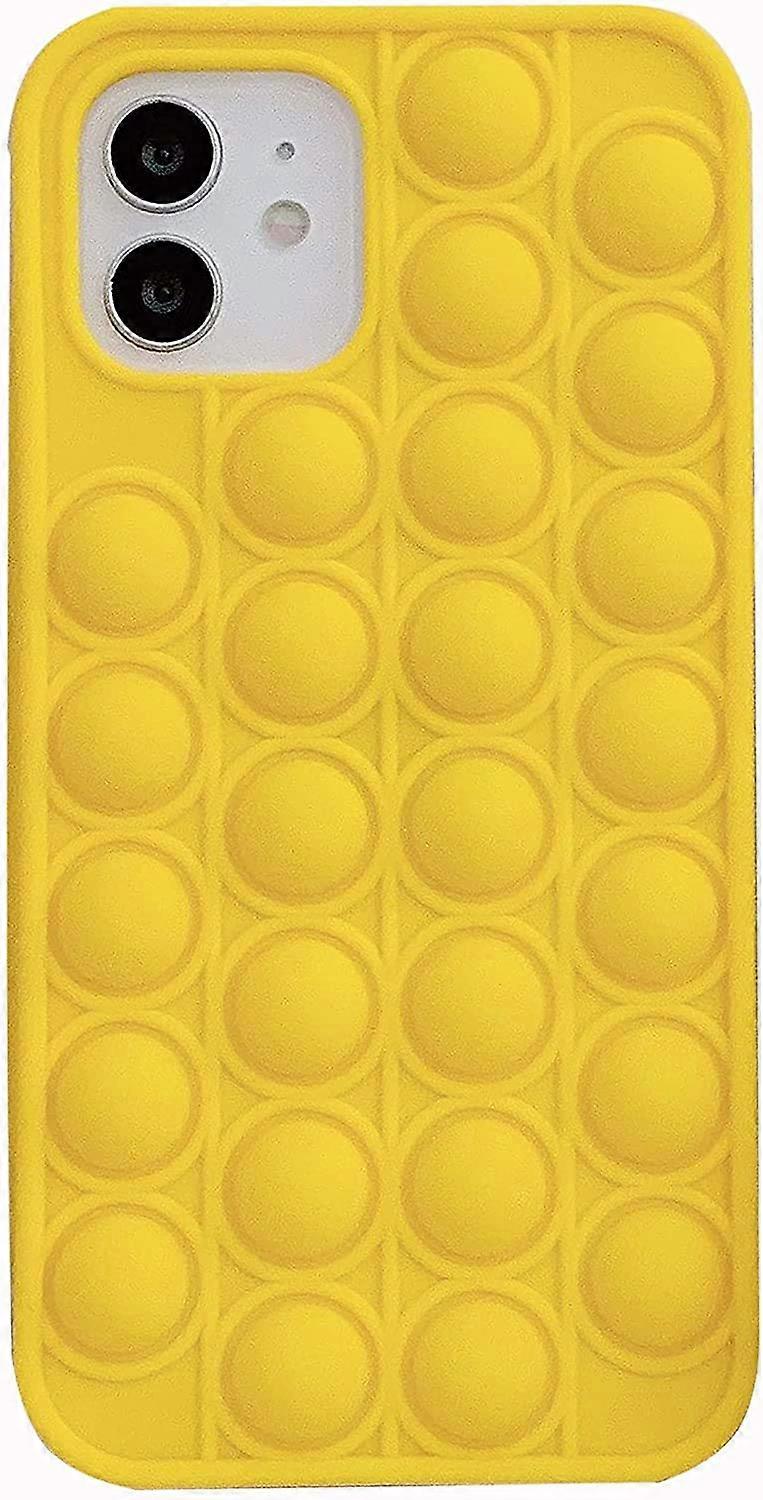 Fidget Phone Case with Push Pop Bubbles, Silicone Full Coverage Cover for iPhone XS Max Yellow