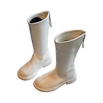Mädchen-Lederstiefel, hoch, Herbst/Winter, neue Prinzessinnen-Stiefel 2025, modische Kinder-Lederstiefel, Beige, 11-12 Jahre
