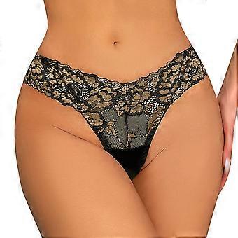 Tangas de seda de cintura baja y media cadera con encaje de malla sexy para mujer, sin costuras, color caqui, talla M