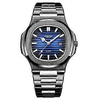 30m Waterproof Retro Luminous Square Men Quartz Watch, Color: Black Steel-Blue-White