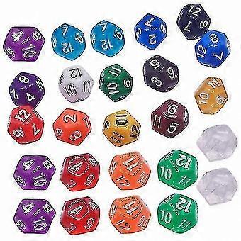 Multi-colored 25-piece dice set, acrylic gaming dice, mini polyhedral dice for tabletop games and party entertainment