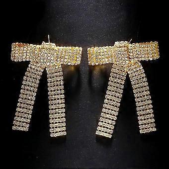 French bow tassel earrings high-end earrings versatile personality rhinestone earrings for women gold
