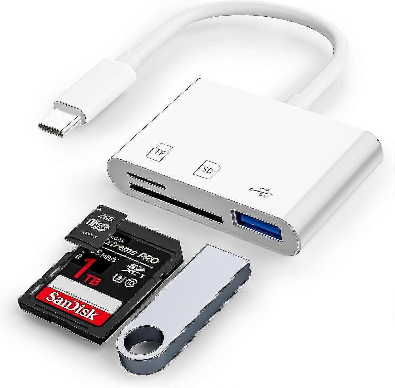 USB C SD Card Reader, 3-in-1 SD Card Adapter with SD MicroSD USB, Memory Card