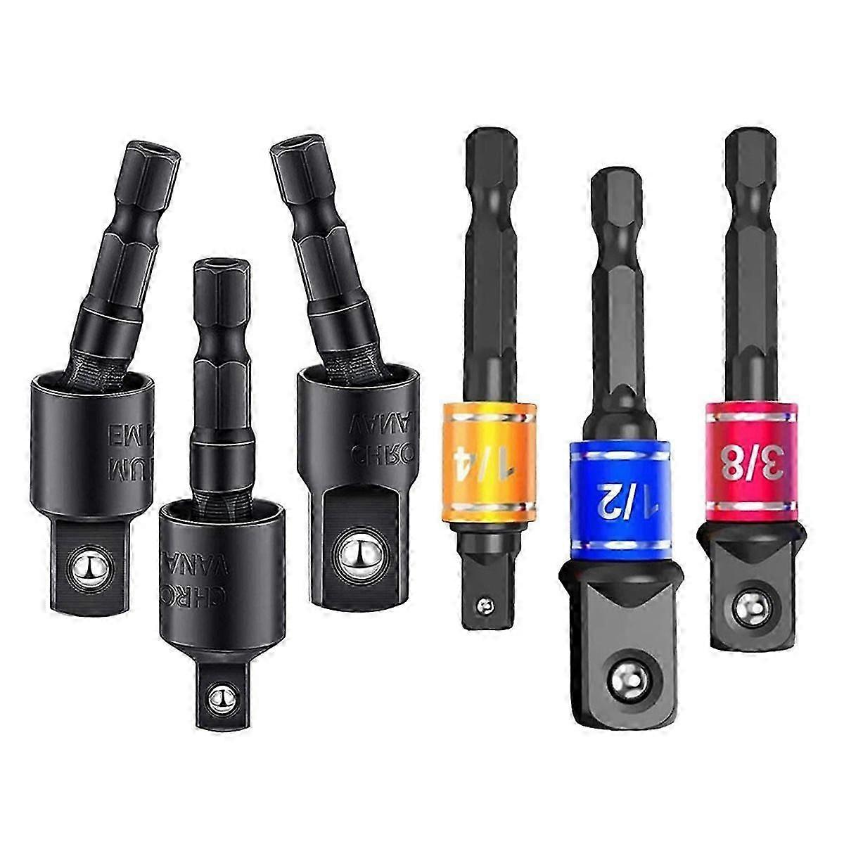 Hexagonal to Square Socket Adapter Shank Drill Adapter Set, 4-in-1 Impact Grade Socket Adapter