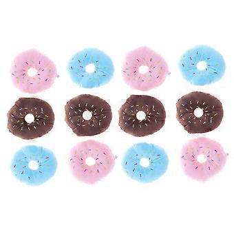 12stk hund tygge legetøj plys donut formet knirkende knirkende lyd legetøj plys kæledyr hvalp legetøj kæledyr bid tygge hvalp hund legetøj (pink, blå, brun hver 4stk)