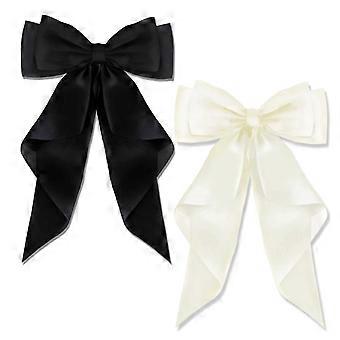 2 PCS Big Bow Hair Clips with Long Silky Satin, Solid Color French Barrette Simple Hair Fastener Accessories for Women Girls
