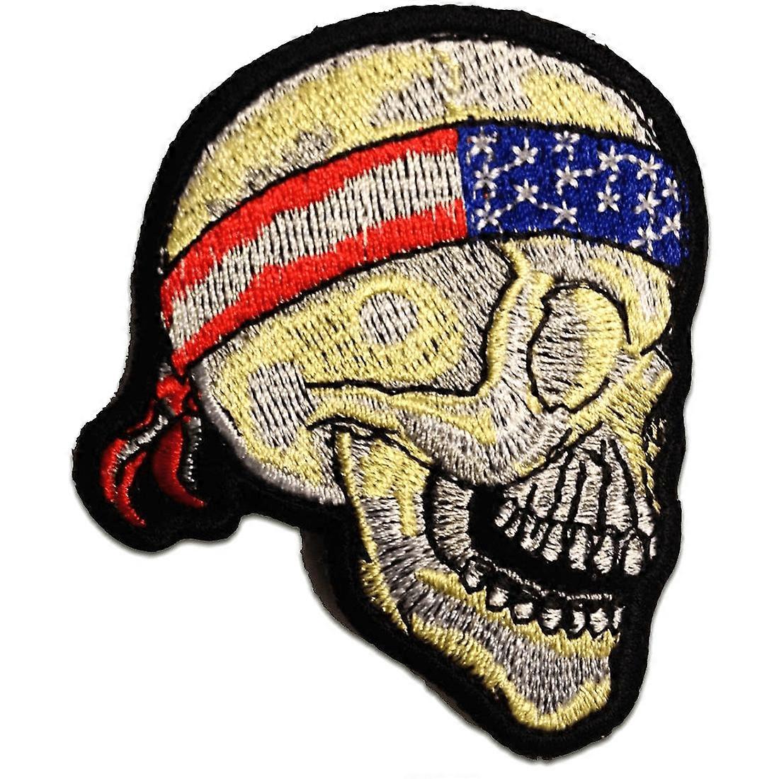 Patch / Iron-on Patch - USA Skull Biker Skeleton - White - 7.0 x 8.1 cm - Patch