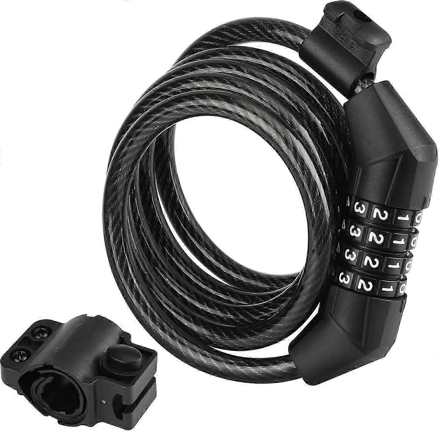 Bike Cable Lock, 4-Digit Resettable Combination Codes, with Secure Mounting Bracket, Black
