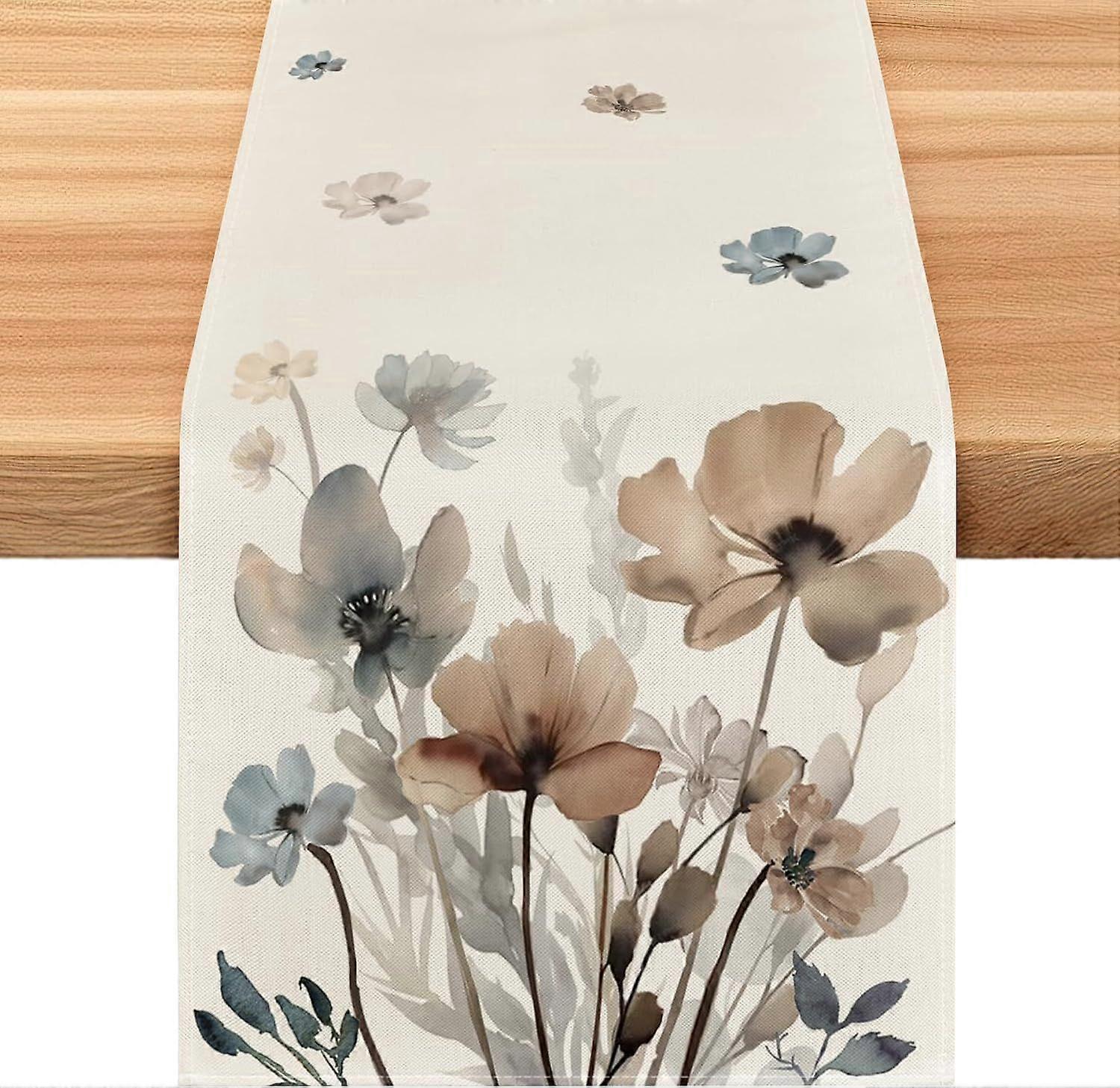 Spring Floral Table Runner, Easter Table Runner, 33x183 cm Linen Table Runner, Spring Dining Table Decoration