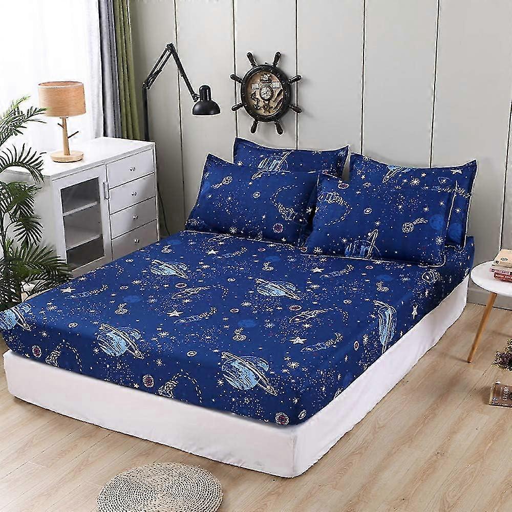 Fitted Sheet 90x200 cm Cartoon Space Pattern Bed Sheet Fitted sheet compatible with box spring bed
