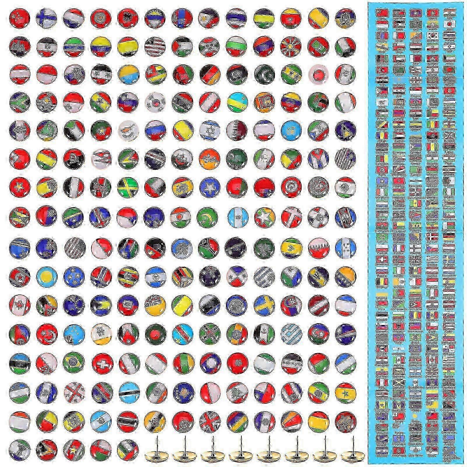 200 Pcs Flag Push Pins, Creative Map Thumb Tacks