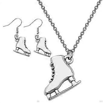 3 Stück Eislaufschuhe Halskette trendige Ohrtropfen exquisiter Ohrschmuck (Silber)