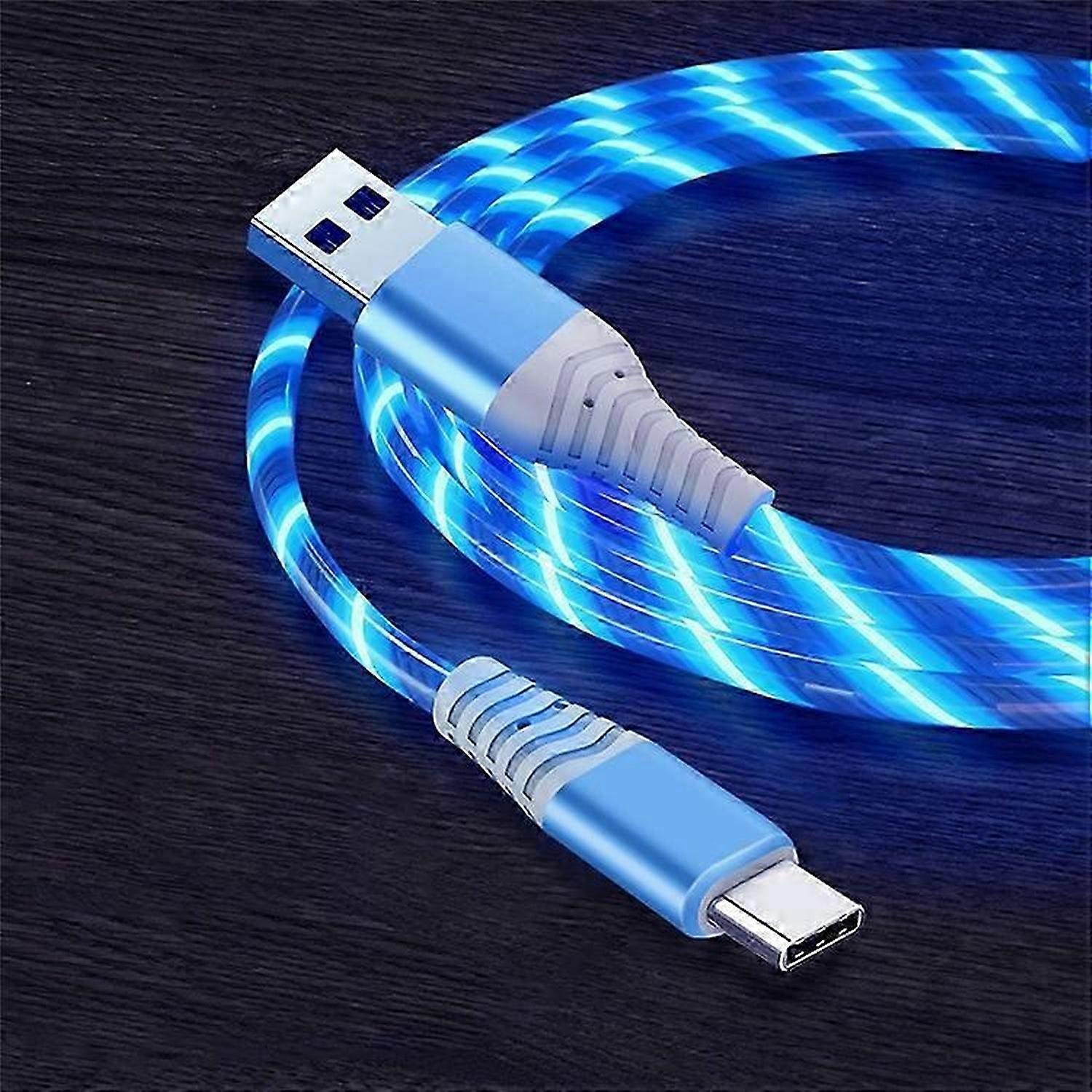 1m Glowing 3A Fast Charging Type-C Cable High-Speed Flowing Streamer Light LED Data Transfer USB Cable