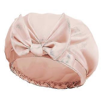 Extra Large Shower Cap, Bowknot Double Layer Reusable Bath Hair Caps With Silky Satin for Women Beauty Bathing, Hair Spa, Home Hotel Travel Use (Beig,