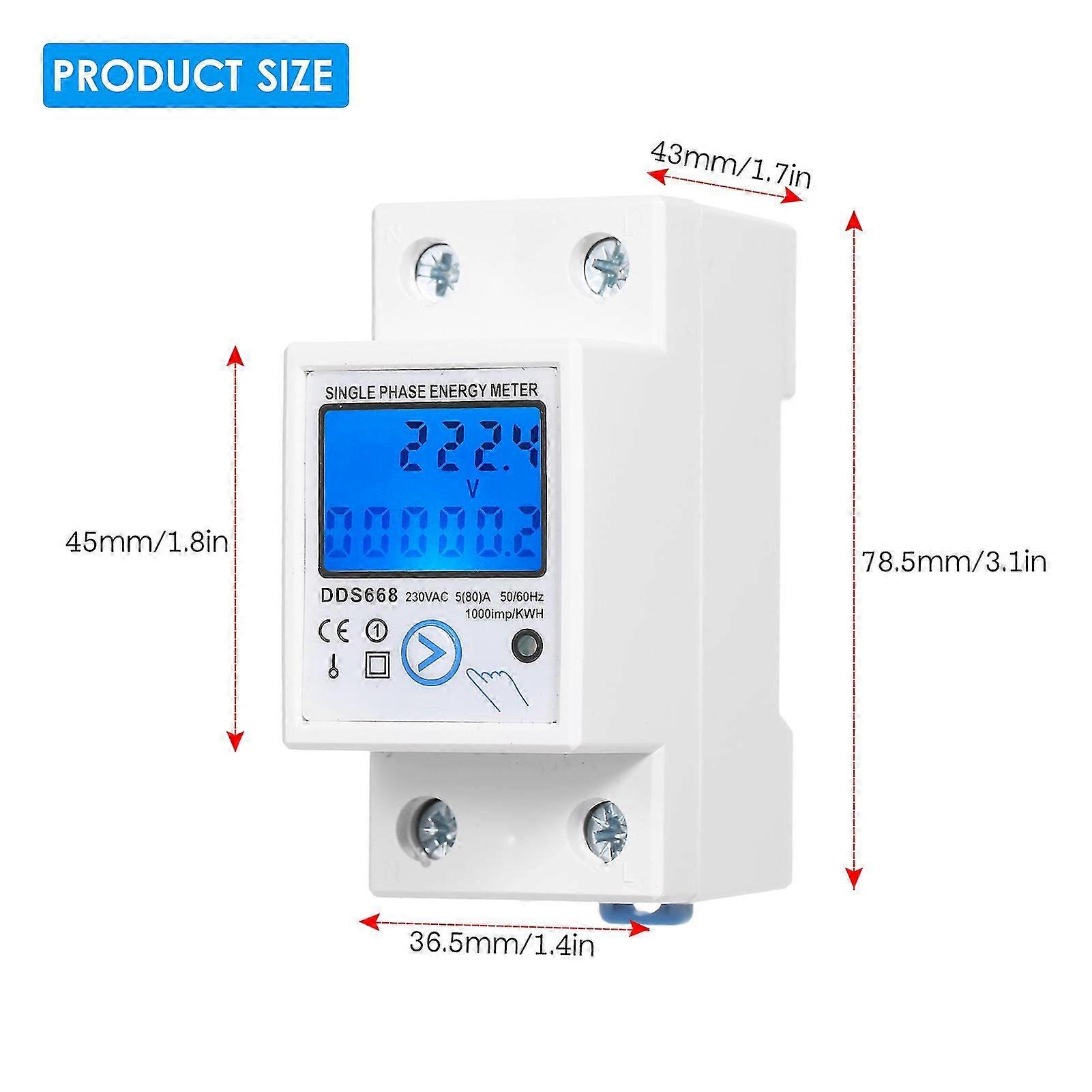 Single Phase 230V Energy Meter with Reset Button, LCD Backlight & DIN Rail Mount
