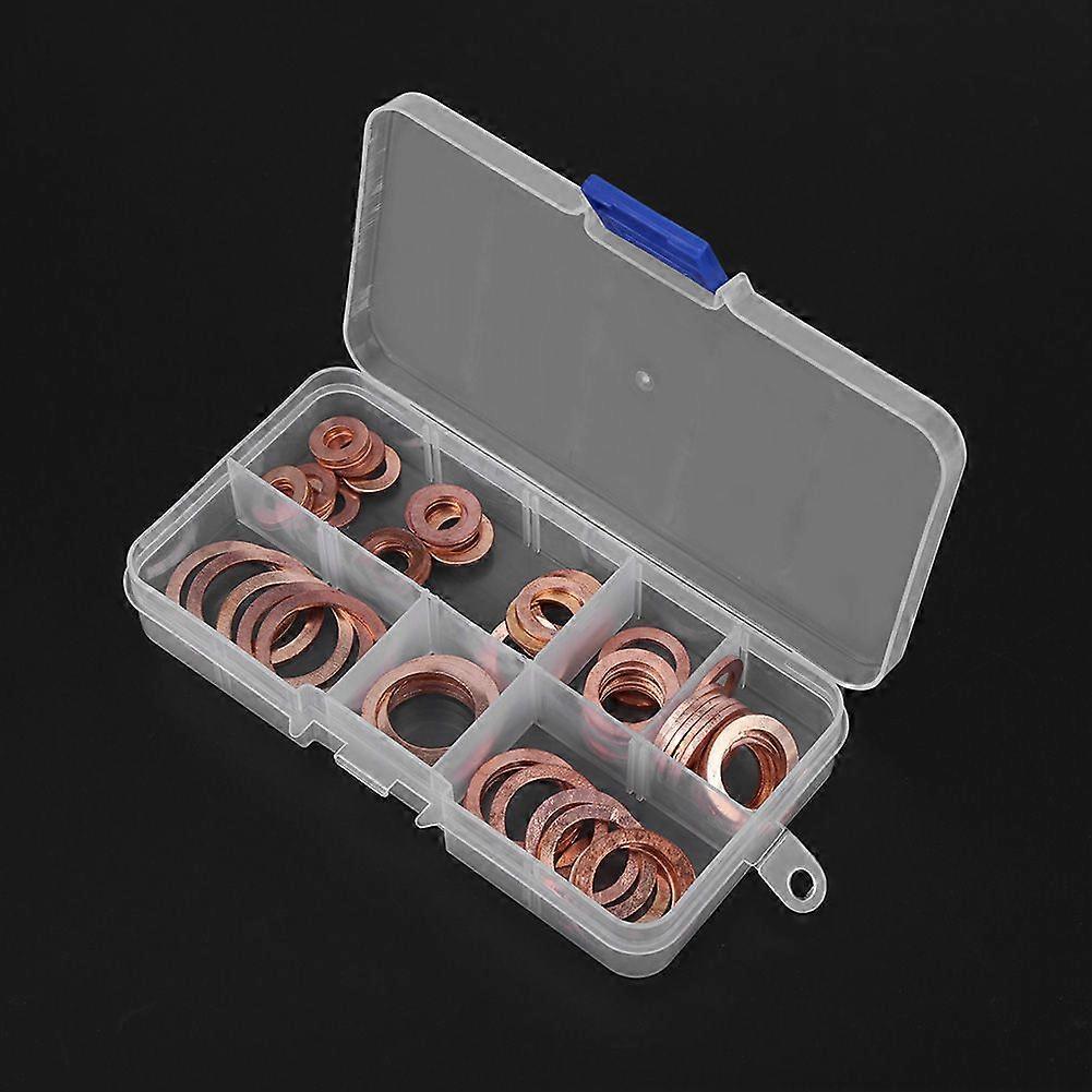 80pcs Solid Copper Sump Plug Assorted Washers Metal Kit Garage Engine Set with Box