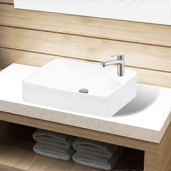 vidaXL Ceramic Basin White White