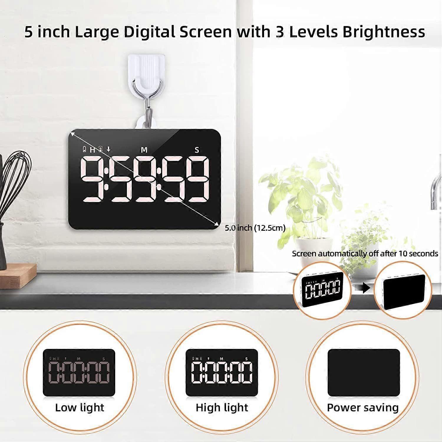 Rechargeable Kitchen Timer with Large LED Display - Magnetic Cooking Timer (Charging Cable Included)