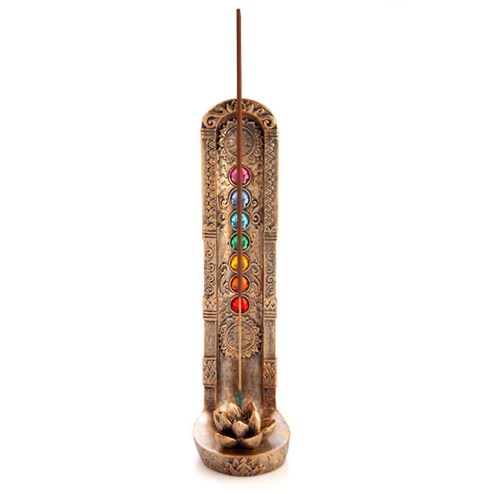Quality Chakra Lotus Flower Base and 7 Coloured Gems Incense Burner 23.5cm