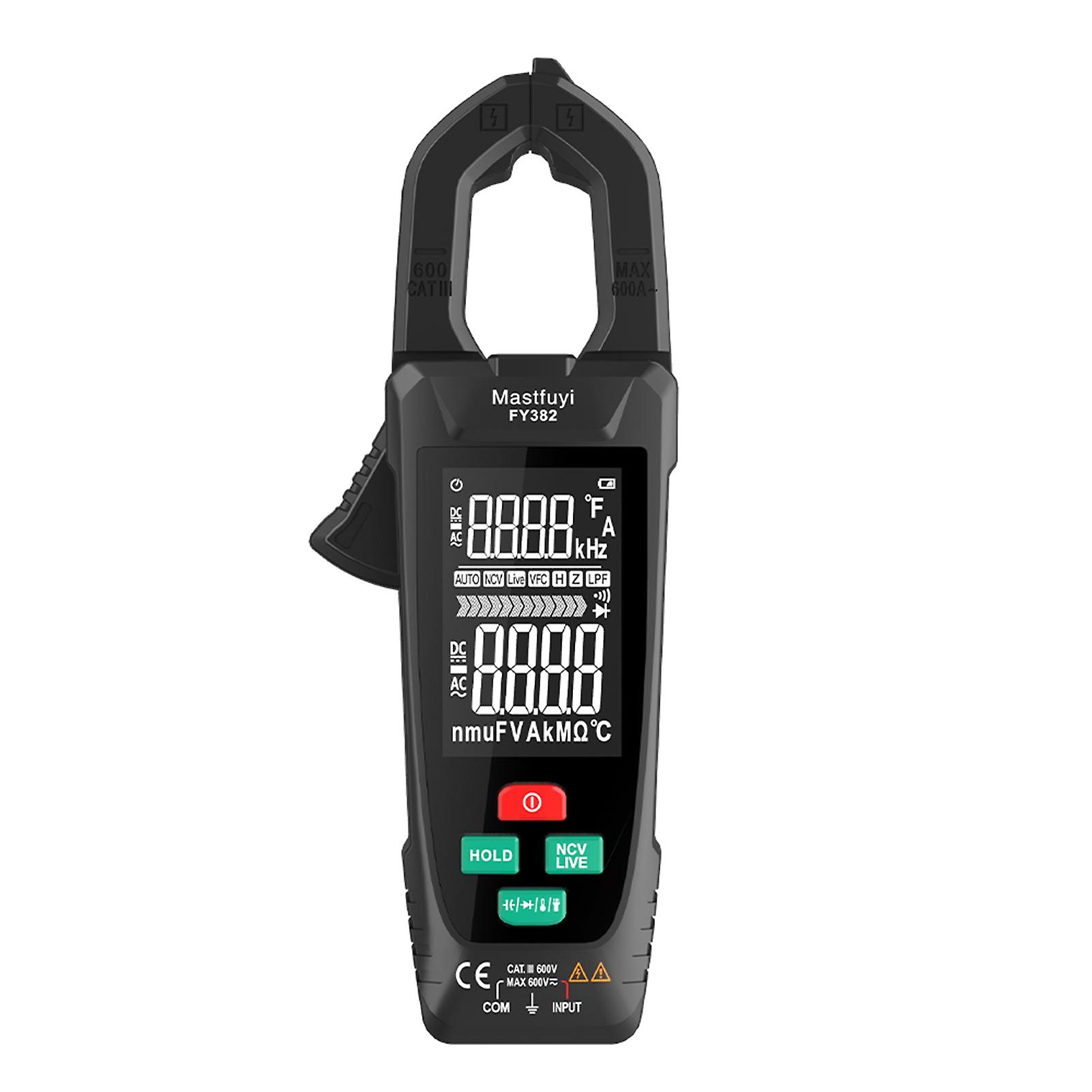 Fy382 Smart Clamp Meter True Rms 9999 Counts Digital Multimeter Temperature Tester Lcd Screen Ac Dc Voltage Ac Current Detector