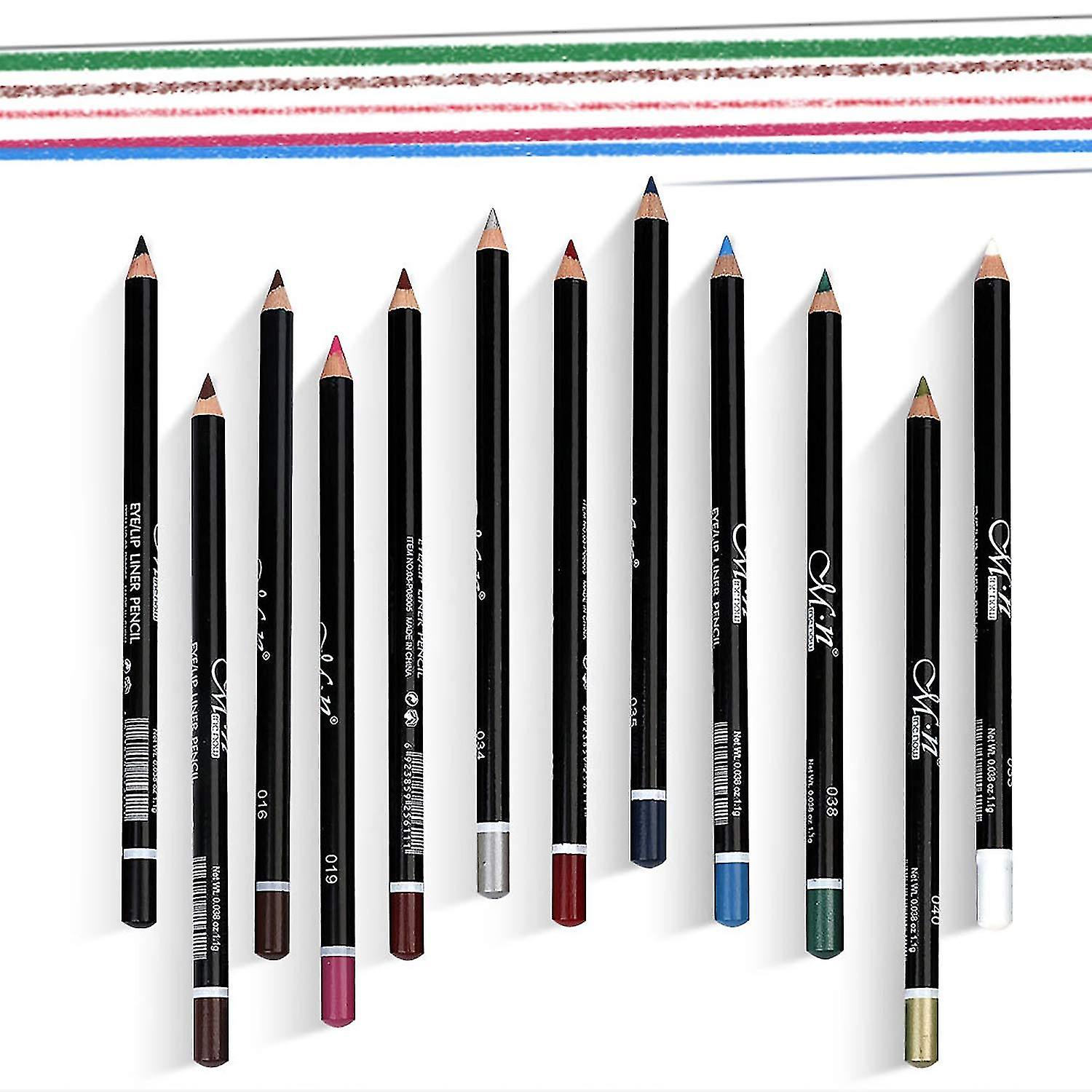 12 Assorted Colors Gel Eyeliner Pencil Set Matt Smooth Waterproof Natural Long Lasting Eyebrow Lip Liner Pencil Cosmetics Makeup Set Kit Tool, Mix Col