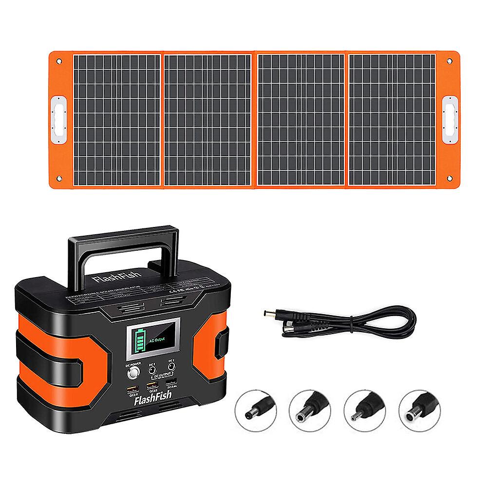 200W Peak Power 166wh 45000mah Portable Power Station+ 18v 100w Foldable Solar Panel With Pd Type-c Qc3.0 Energy Storage Kit For Outdoor Camping