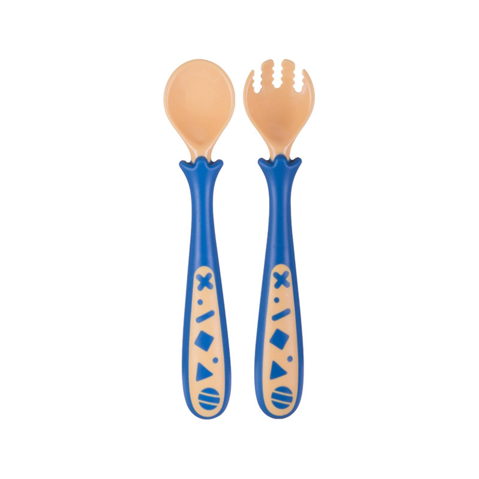 Children Fruit Puree Spoon Set 2 Color Choose Red-blue Blue-yellow Suitable For Boy Girl Beginners