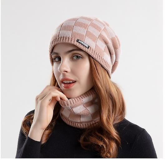 Women's Winter Hat Neck Set Thickened Warm Earmuffs Knitted Hat, Ladies Cold-proof Neck Hat Two-piece Set