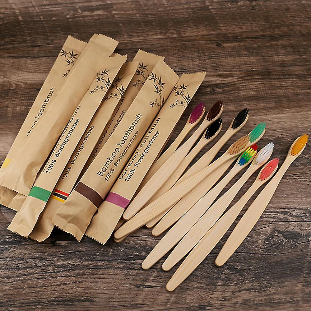 Set of 10pcs Biodegradable Bamboo Toothbrushes(Random Colors)