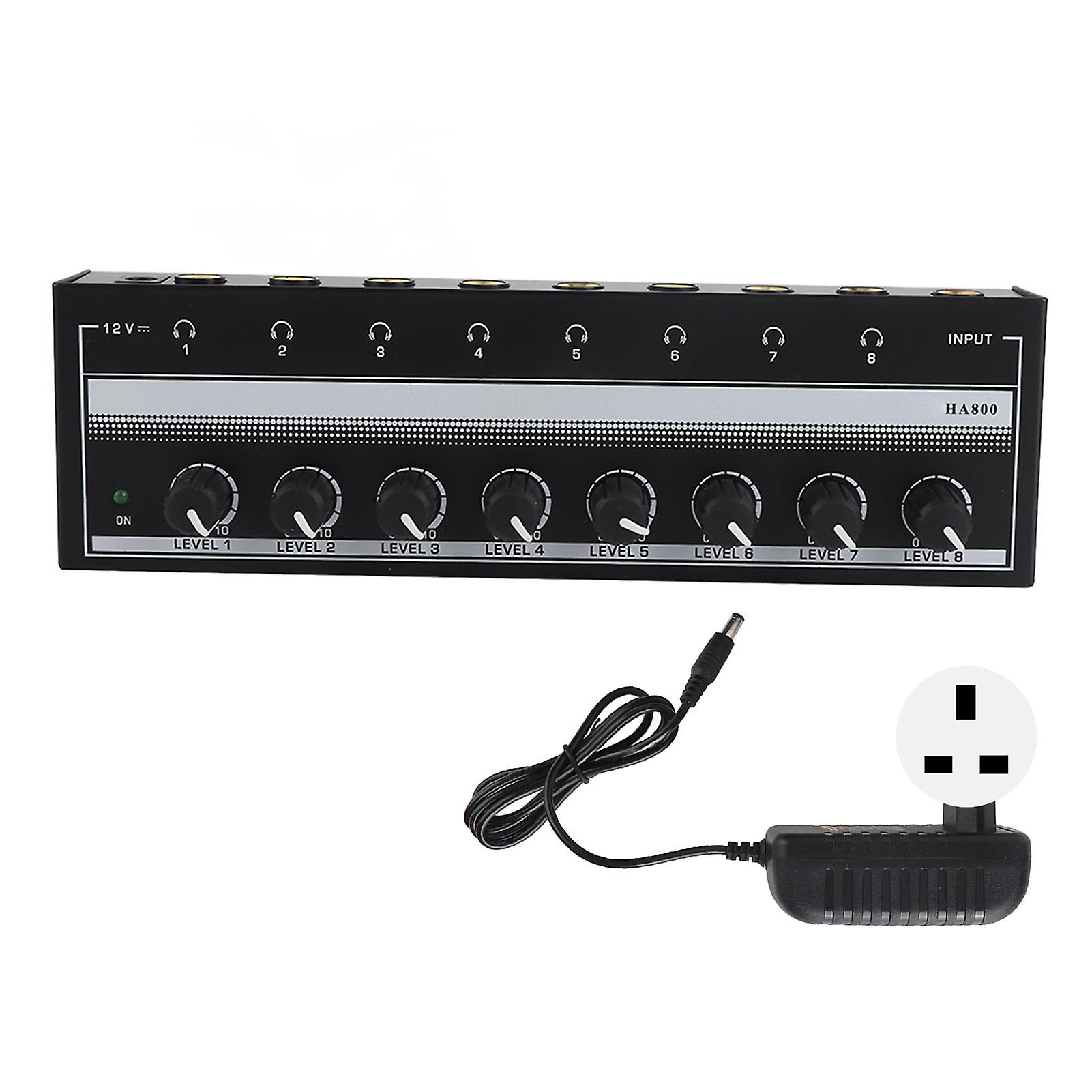 Headphone Amplifier 8 Channel Portable Metal Stereo Amplifier for Studio and Stage 100 to 240V