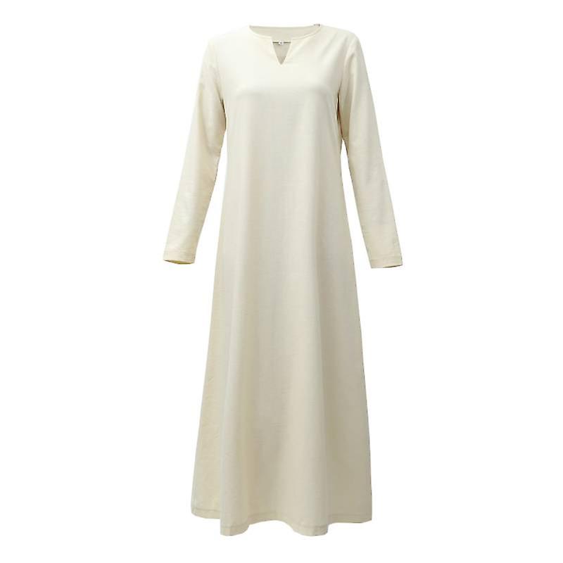 High Quality Medieval Linen Viking Base Dress Solid Beige Halloween Woman Medieval Village Female Retro Renaissance Maxi Dress