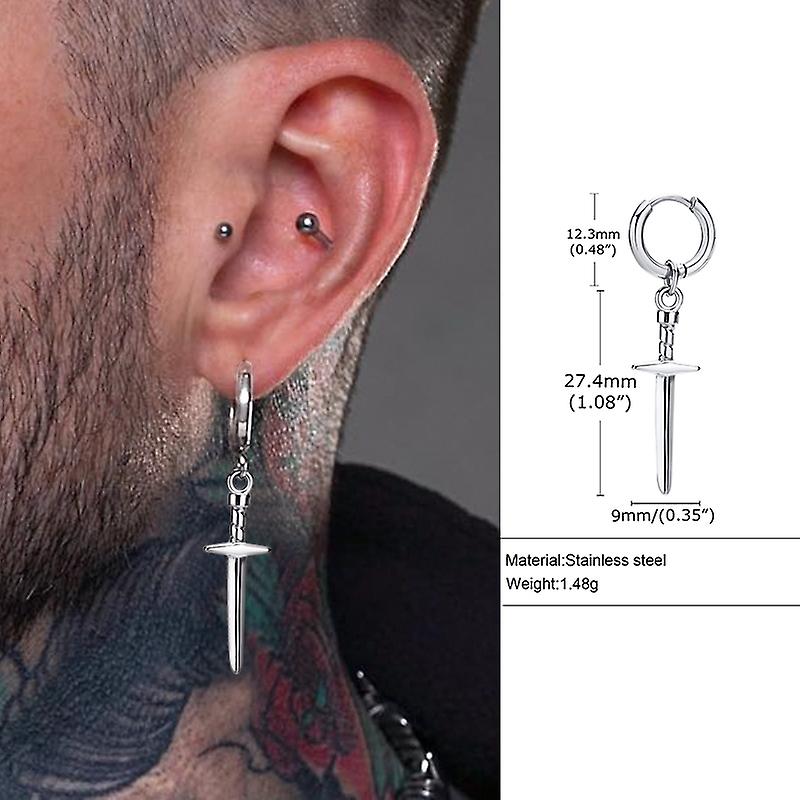 Women earring girl stud ear Drop E Men Dagger Stainless Steel Cross Sword Dagger Hoop Men Sword