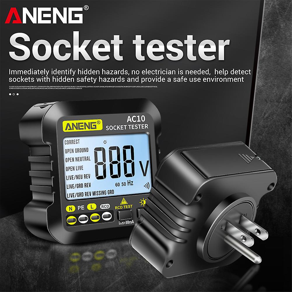 Aneng Ac10 Socket Tester Lcd Digital Power Outlet Voltage Test Detector Us/uk/eu Plug Polarity Phase Check