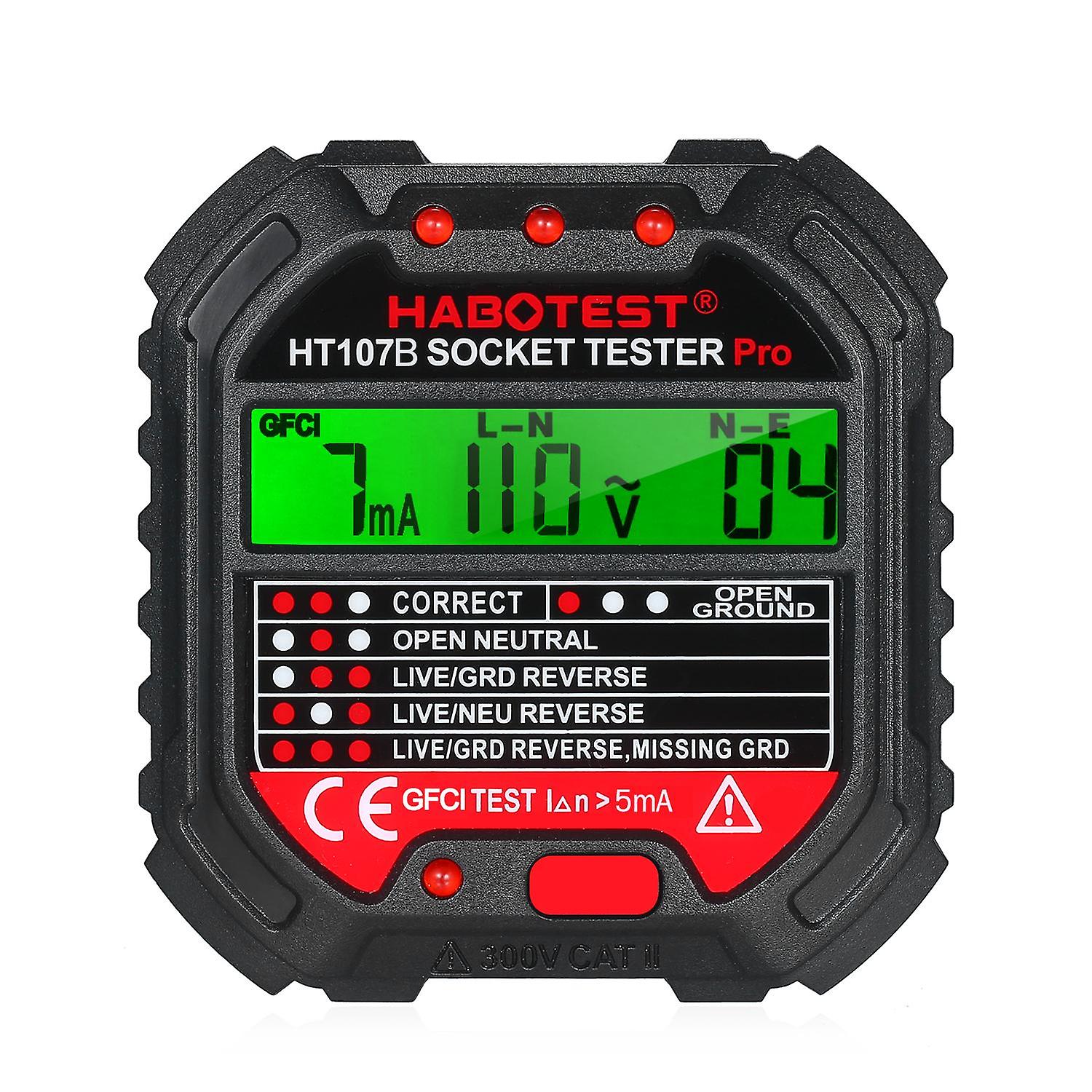 HABOTEST GFCI Tester gniazd z wyświetlaczem napięcia Tester gniazd 90-250 V Automatyczny obwód elektryczny Po