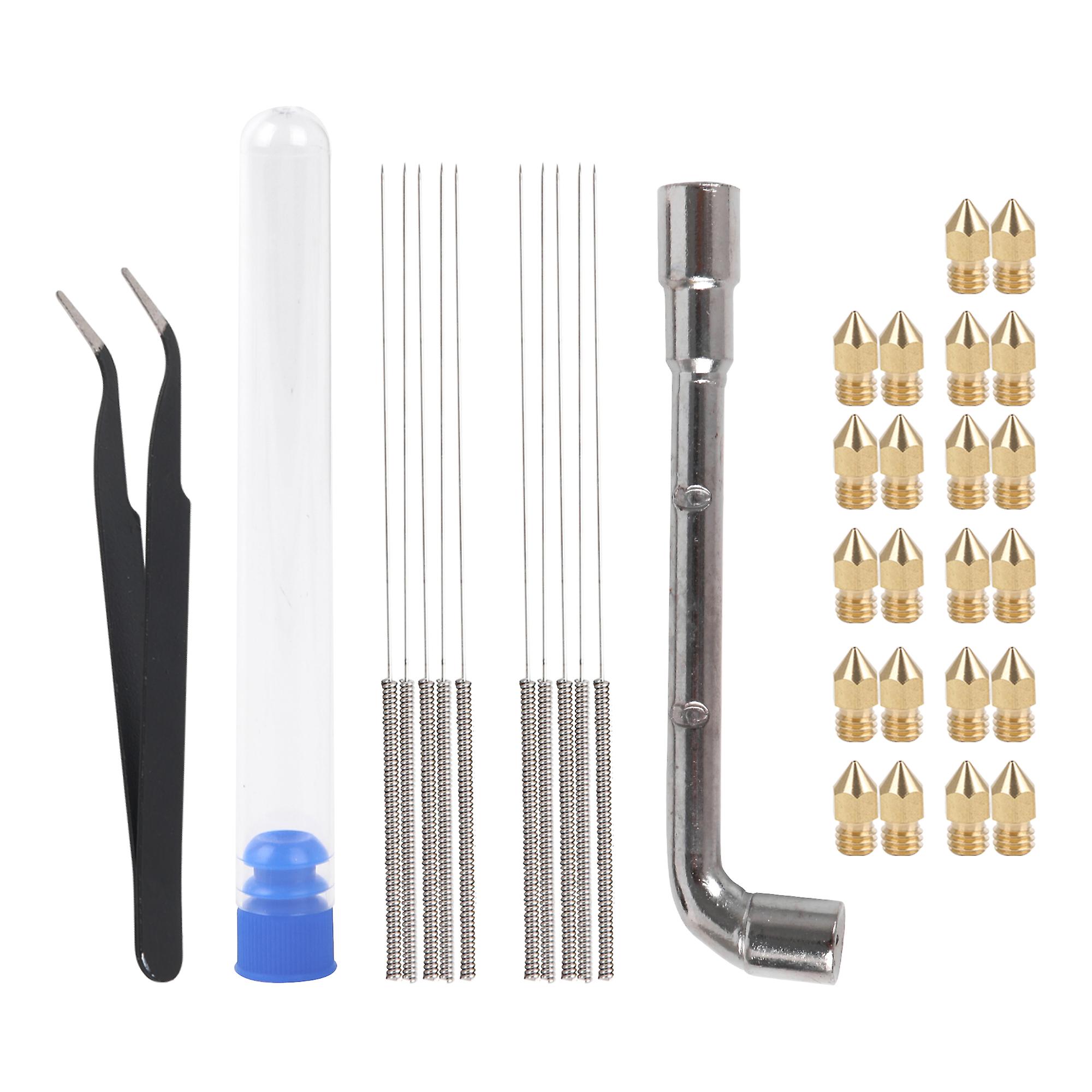 34Pcs 3D Printer Brass Nozzles Extruder Replacement for MK8 with Tools
