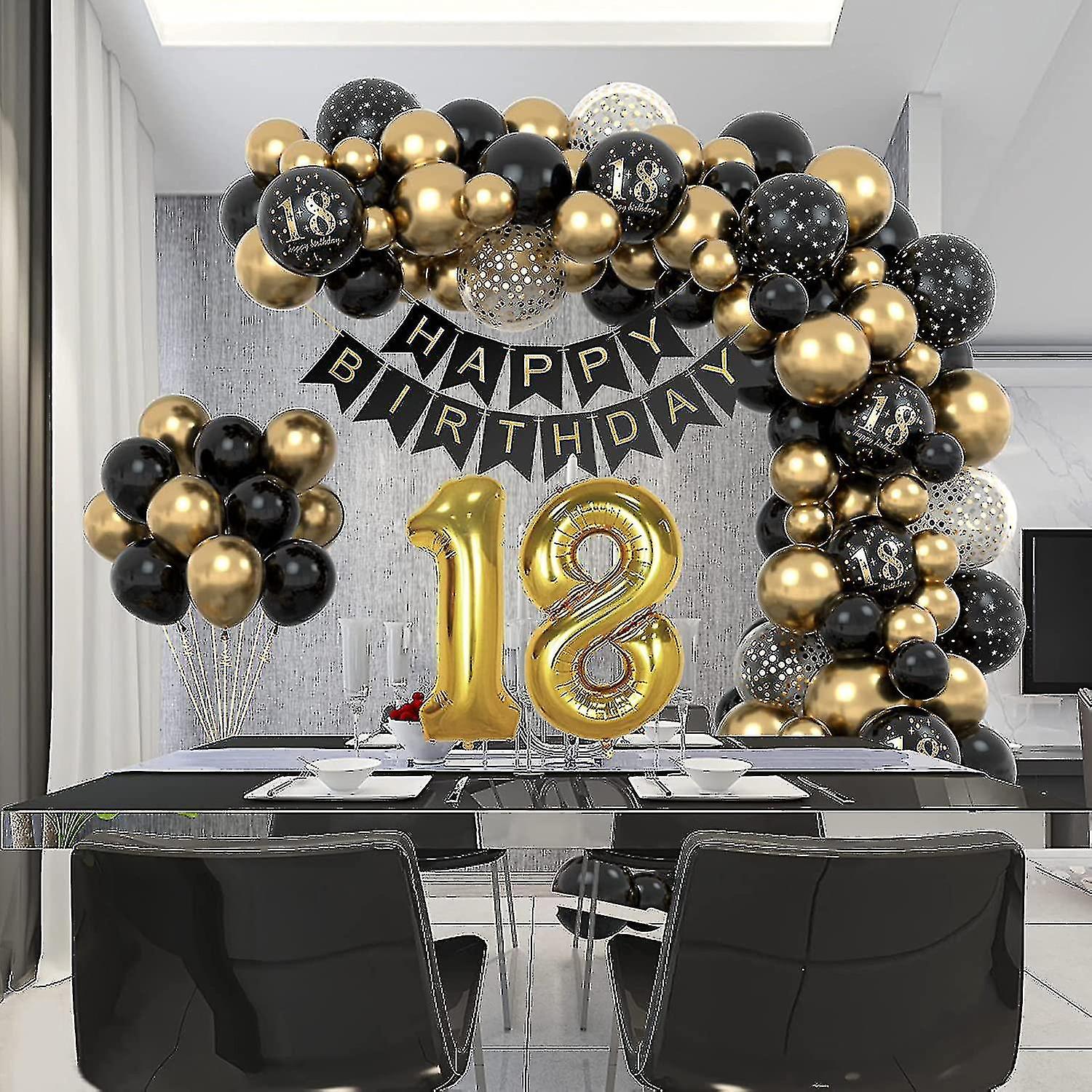 ALEGRE Ghirlanda 18° Compleanno Glitter Oro E Nero – 3 Metri, Striscione Con Scritta 'Cheers'