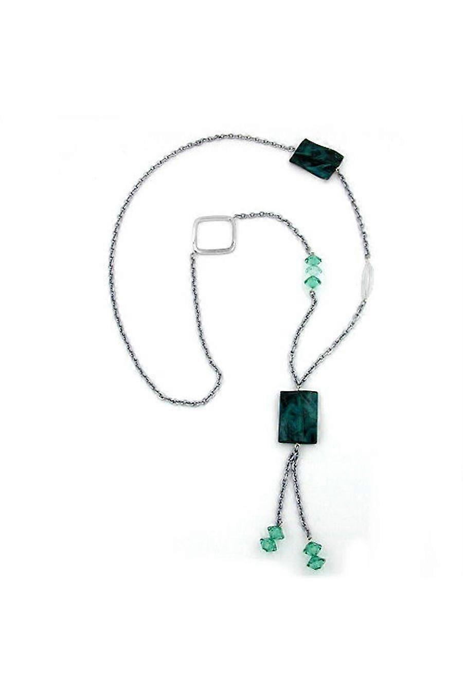 Necklace Black Squares Tourquoise Beads - Gl02723