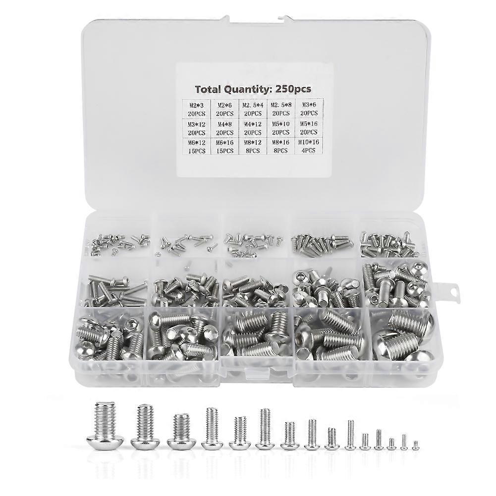 DTCY 250pcs M2/ M2.5/ M3 /M4/ M5/ M6/ M8/ M10 Machine Screws Set for Laptop/Keyboard/Phone/PC (Hexagon Socket Screw Bolt)