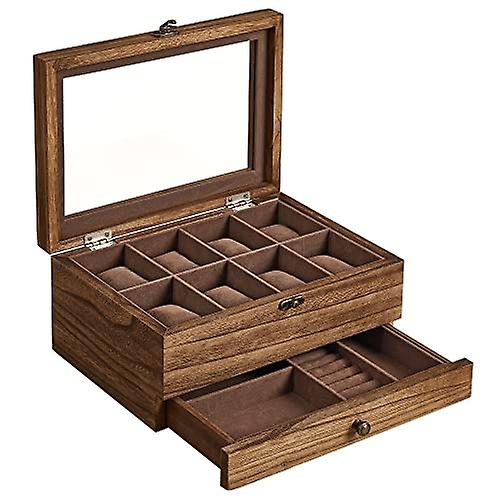 2-level watch box with glass lid and split storage