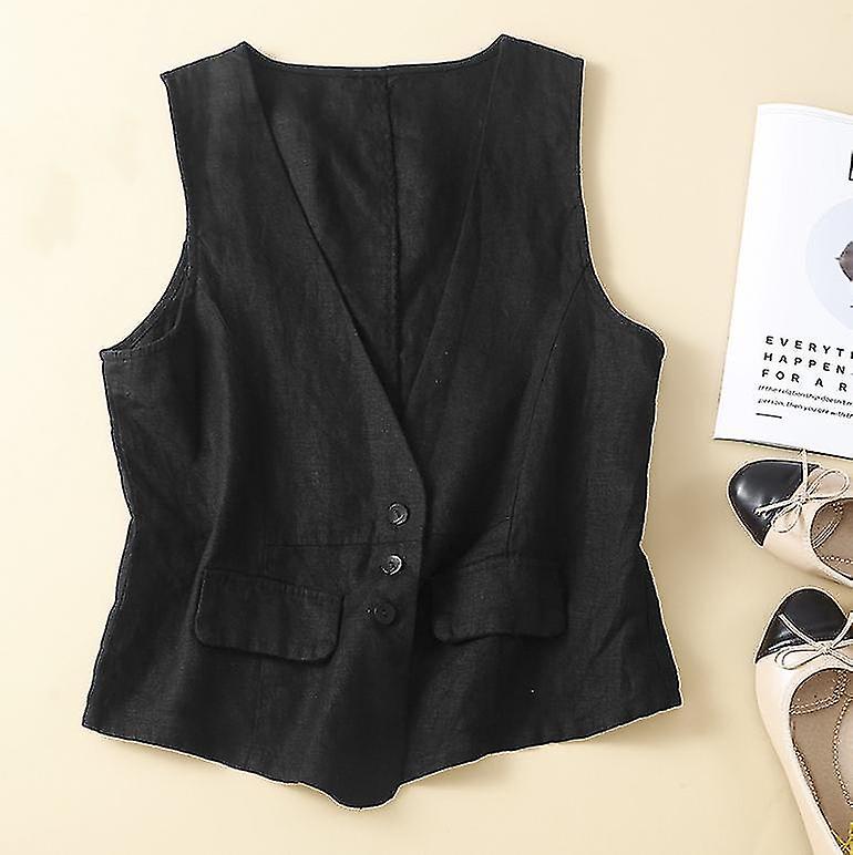 Gilet en lin en coton pour femmes Gilets sans manches à col en V lâche